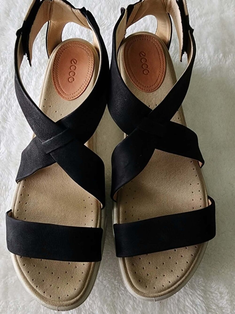 ECCO Black Leather Comfort Sandals Women's EU 42 US 11 Adjustable Walking